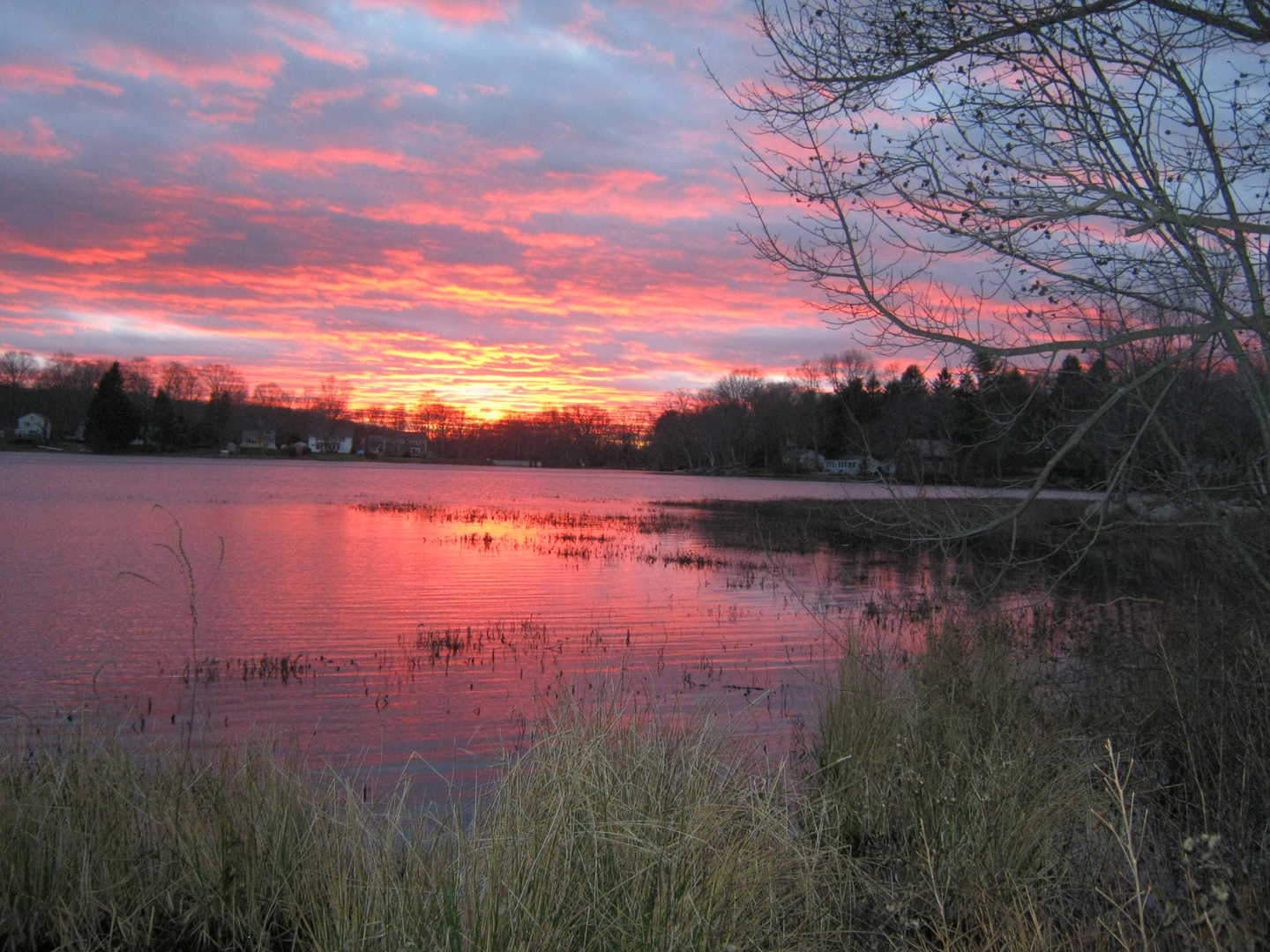 Serene lake view at sunset